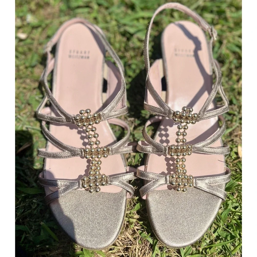 Stuart Weitzman Shoes Womens Size 10.5 M Strappy Glitter Slingback Sandals Dress